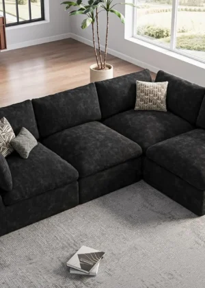 120'' Cloud Oversize Sectional Couch Modern L-Shape Sofa 4 Seater Black Living Room Furniture Customized Boneless Couches