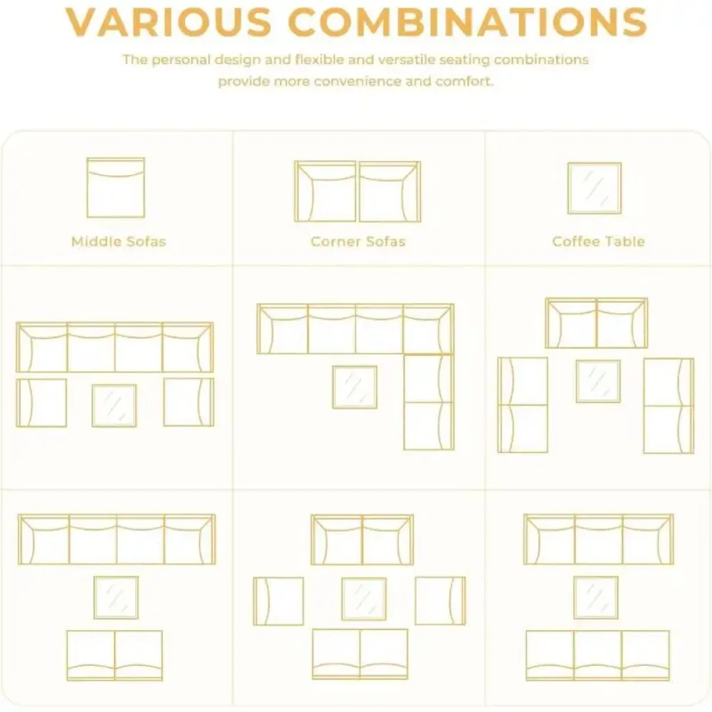 7pcs Wicker Patio Furniture Set, Boho Outdoor Conversation Set Sectional Sofa With Thick Cushions And Coffee Table - Image 6