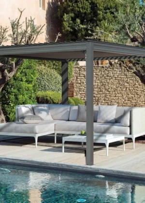 10' x 10' Louvered Pergola,with Adjustable Roof, Aluminum Frame, Efficient Drainage System for Patio,Outdoor Aluminum Pergola