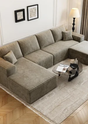 Cloud Modular Sectional Couch with 1 Ottoman,Modern Minimalist Upholstered Couches, Comfort U Shaped Sofa for Living Room