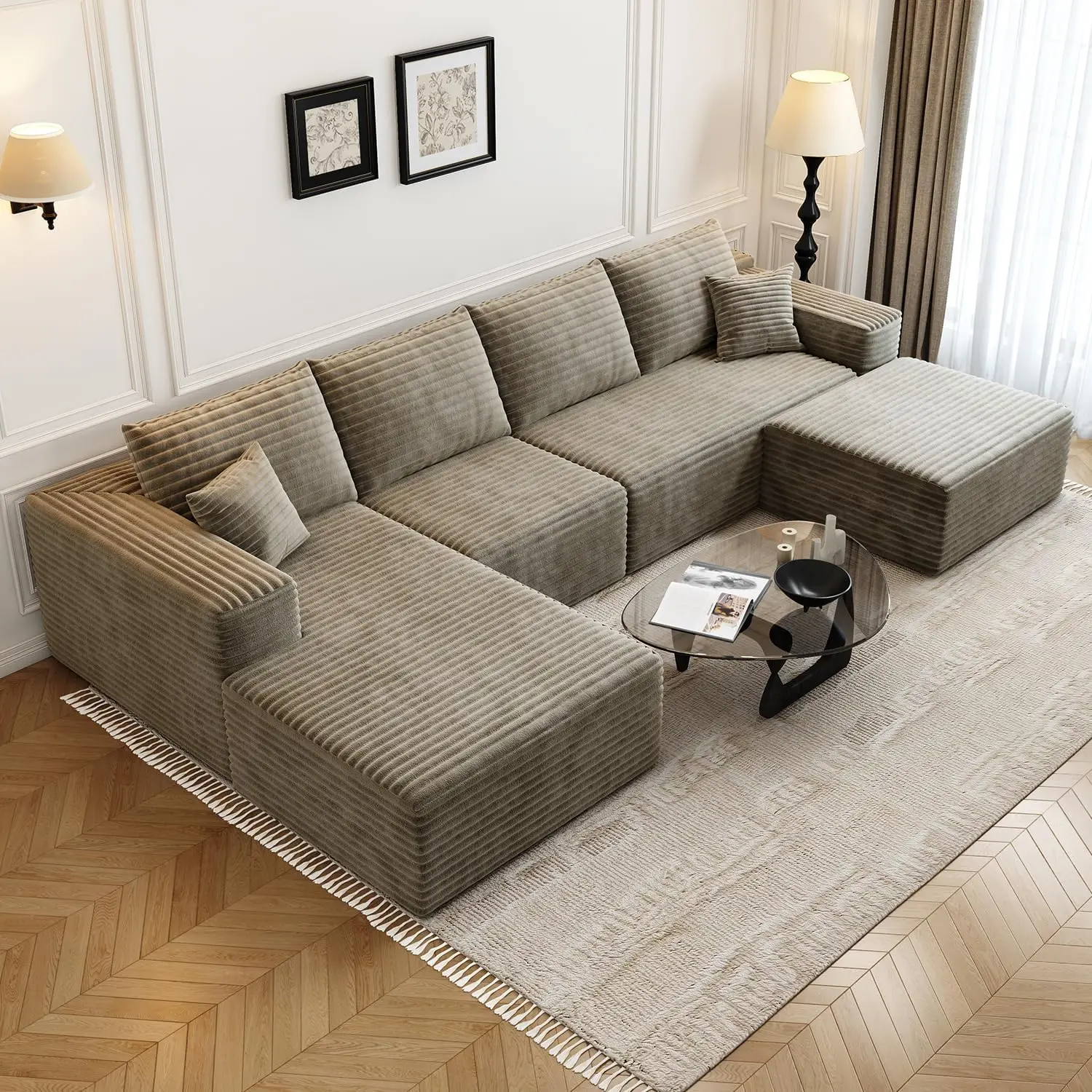 Cloud Modular Sectional Couch with 1 Ottoman,Modern Minimalist Upholstered Couches, Comfort U Shaped Sofa for Living Room