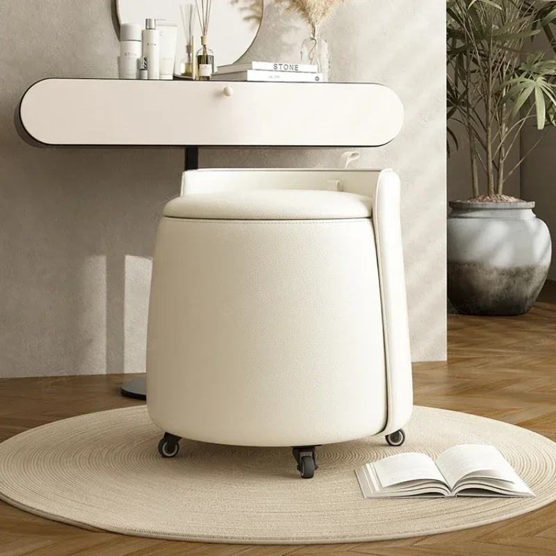 Storage pulley makeup stool with pulley, simple and luxurious solid wood makeup stool, backrest low stool, coffee table stool - Image 5