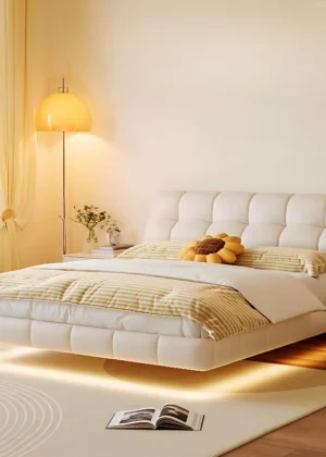 French cream wind suspension Double bed Modern Simplicity high-end soft bedroom beds comfortable lit 2 personnes furniture home