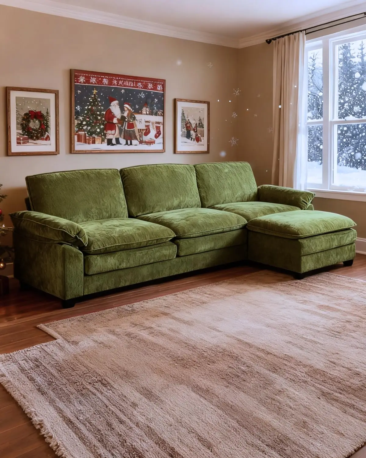 Sectional Sofa Modular Deep Seat Sofa Couch with Ottoman, Chenille Sofa Sleeper Comfy Upholstered Furniture for, Customized