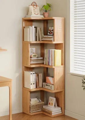 Solid wood corner bookshelf Floor rack Multi-layer corner cabinet Storage storage