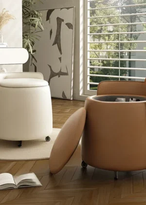 Storage pulley makeup stool with pulley, simple and luxurious solid wood makeup stool, backrest low stool, coffee table stool