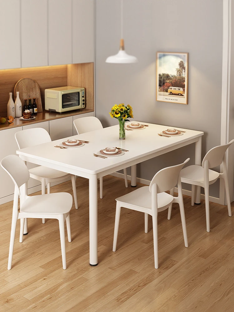 Modern minimalist small apartment rectangular table rental house cream INS style long dining table restaurant - Image 2