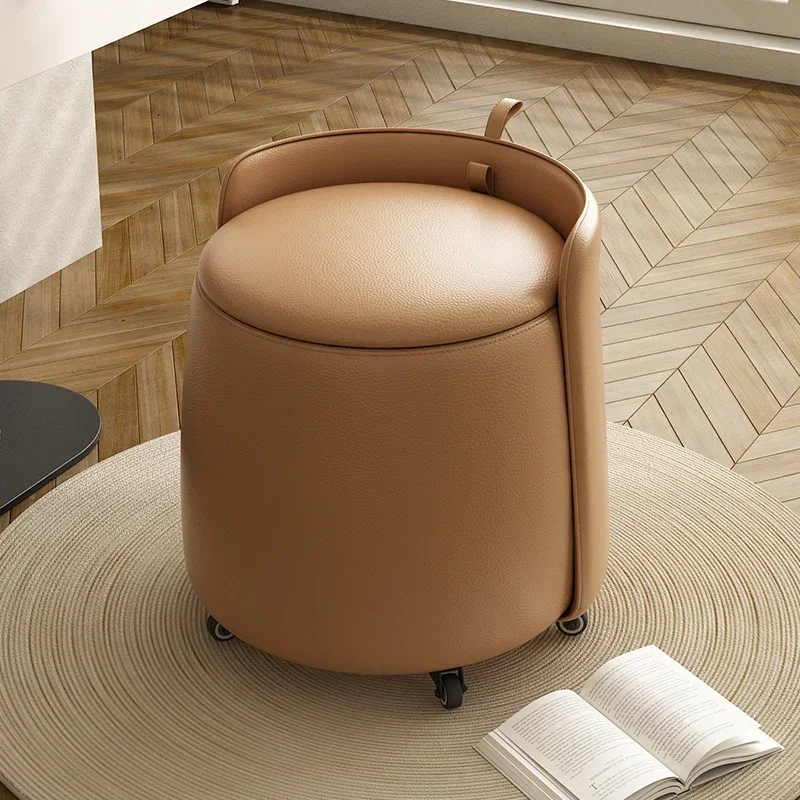 Storage pulley makeup stool with pulley, simple and luxurious solid wood makeup stool, backrest low stool, coffee table stool - Image 3