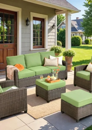 Patio Furniture Set, 5 Pieces Outdoor Wicker Rattan Sofa with Chairs,All Weather High Back Conversation Set