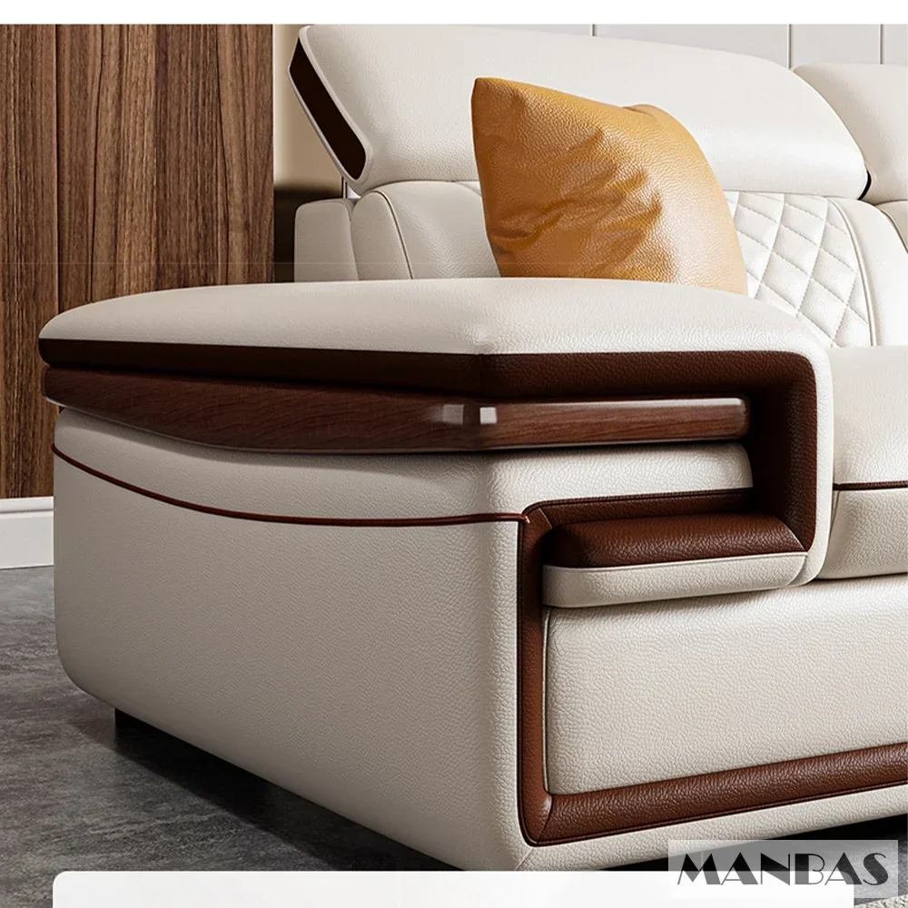 MINGDIBAO Premium Italian Genuine Leather Sofa Set for Living Room with Adjustable Headrests, Bluetooth Speaker, Wireless Charge - Image 4