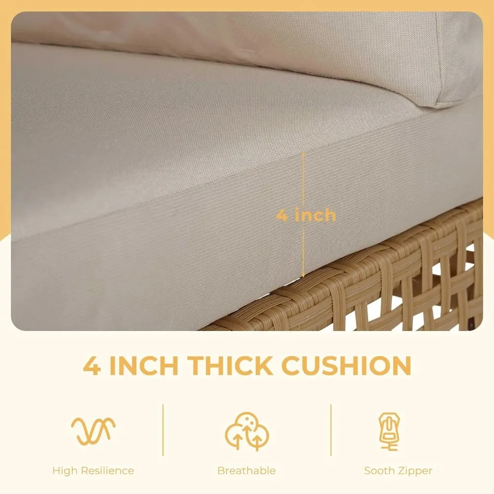 7pcs Wicker Patio Furniture Set, Boho Outdoor Conversation Set Sectional Sofa With Thick Cushions And Coffee Table - Image 5