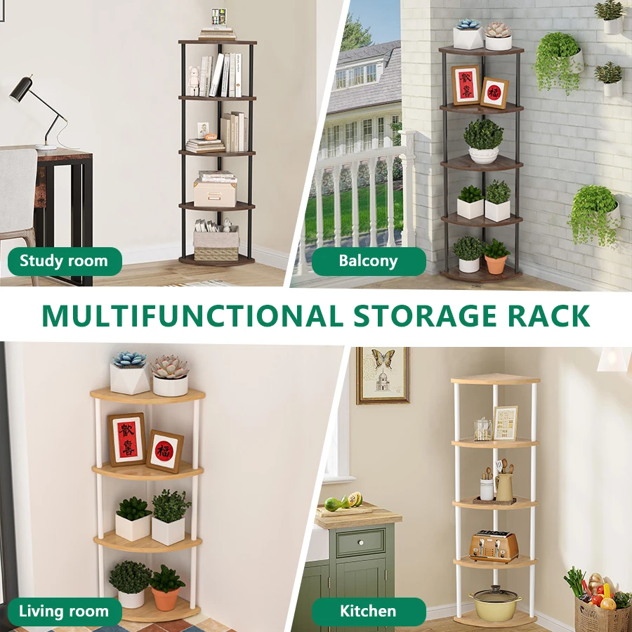 Storage Rack Wall Corner Shelf Practical Storage Rack Living Room/Kitchen/Bedroom Bookshelf Shelf Plant Rack Flower Rack 3/4/5/6 - Image 3