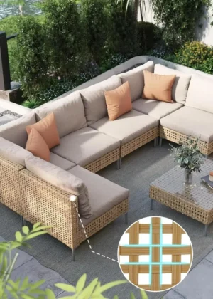 7pcs Wicker Patio Furniture Set, Boho Outdoor Conversation Set Sectional Sofa With Thick Cushions And Coffee Table