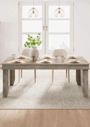 Sturdy Wooden 71 Dining Table for 6-8, Grey, Large Rectangular Kitchen Table