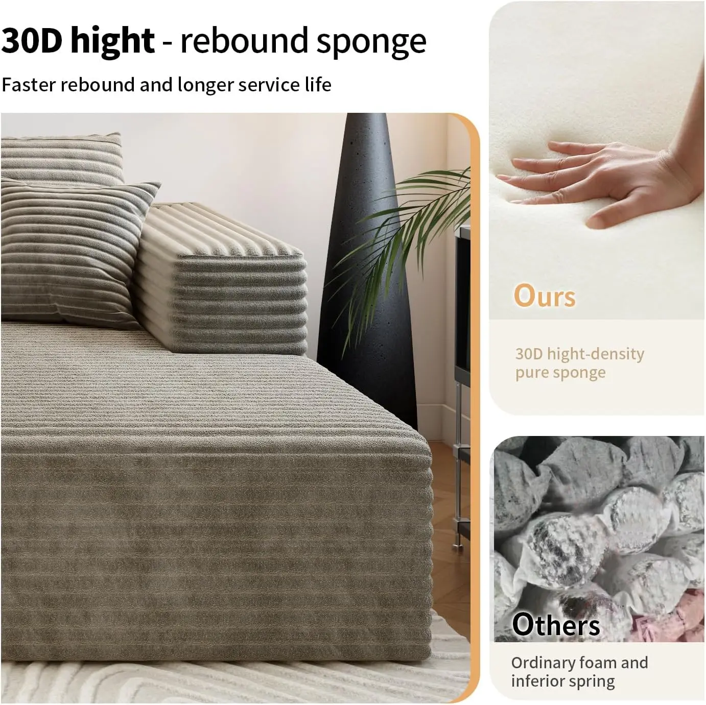 Cloud Modular Sectional Couch with 1 Ottoman,Modern Minimalist Upholstered Couches, Comfort U Shaped Sofa for Living Room - Image 5