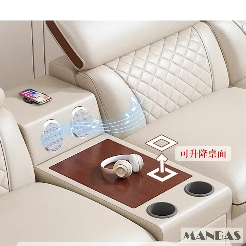 MINGDIBAO Premium Italian Genuine Leather Sofa Set for Living Room with Adjustable Headrests, Bluetooth Speaker, Wireless Charge - Image 6