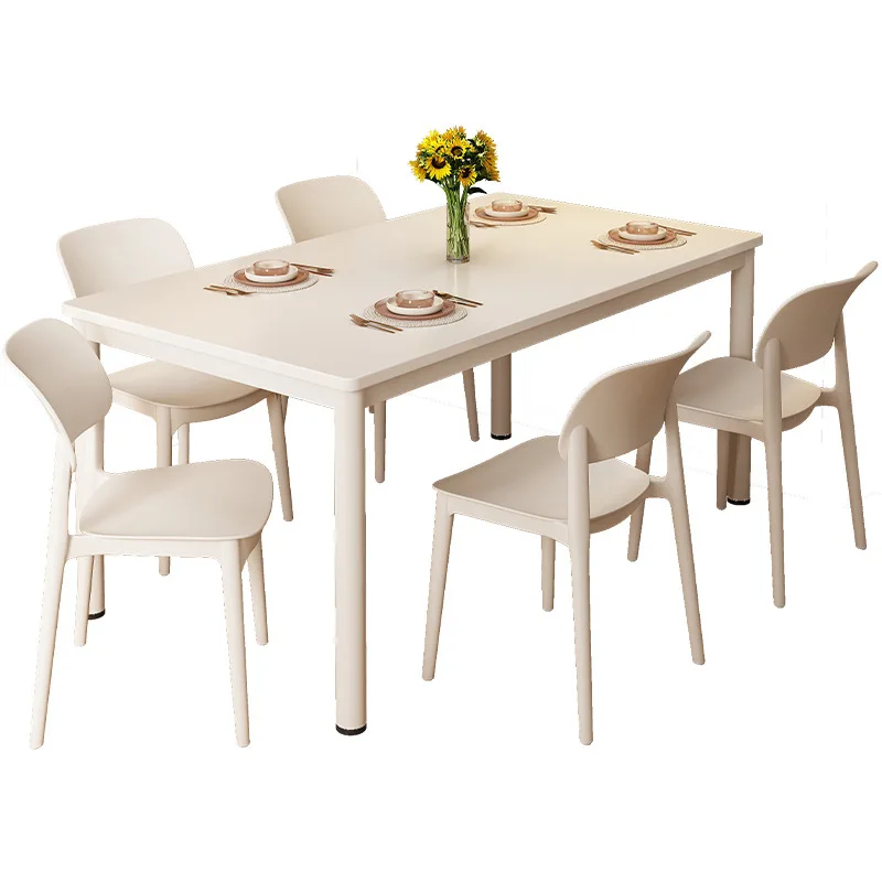 Modern minimalist small apartment rectangular table rental house cream INS style long dining table restaurant - Image 5