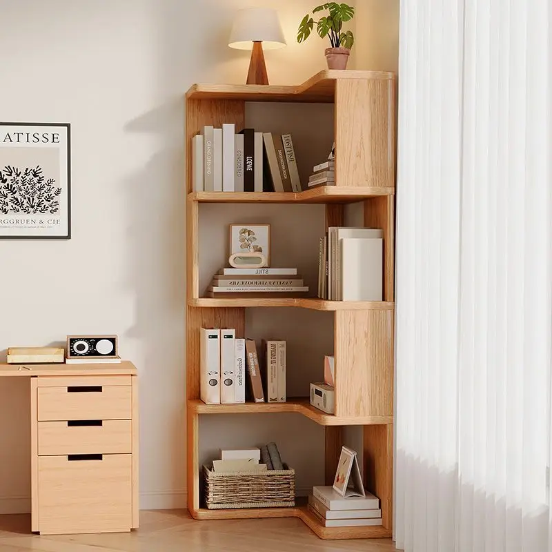 Solid wood corner bookshelf Floor rack Multi-layer corner cabinet Storage storage - Image 2